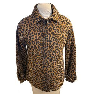 Jones New York Leopard Print Jacket Wool Blend Womens S Button Up
